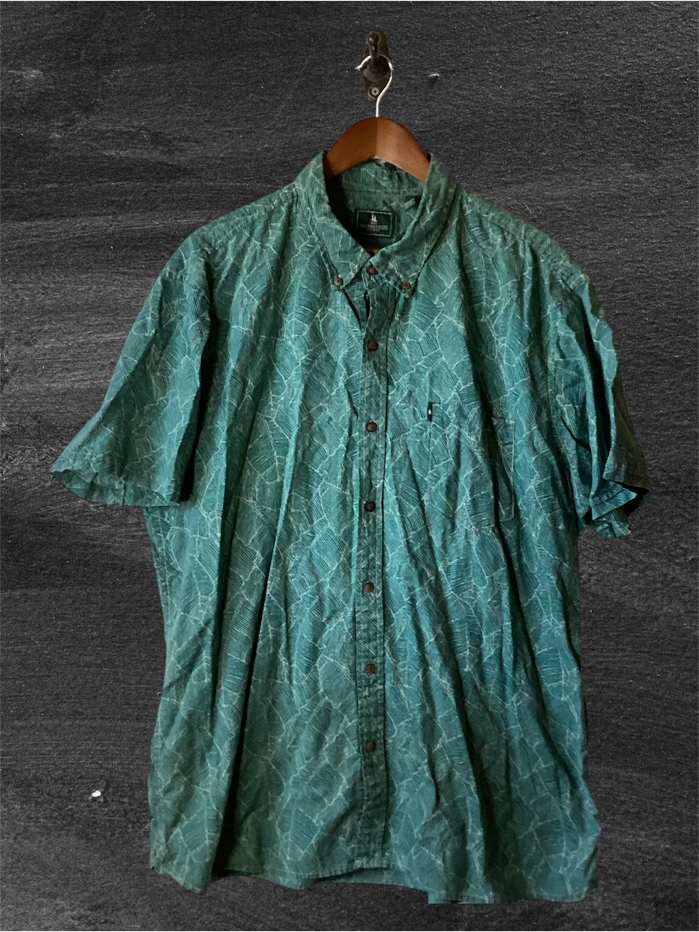 Men's Short-Sleeve Button-Up Shirt in Teal Green Size XXL